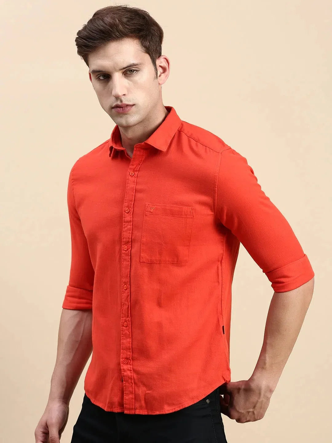 Orange Solid Mens Shirt - Cotton Casual Shirt from DesiQlo