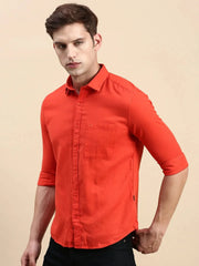 Men Orange Solid Casual Shirt-ALONZOPLAIN-5253-Orange