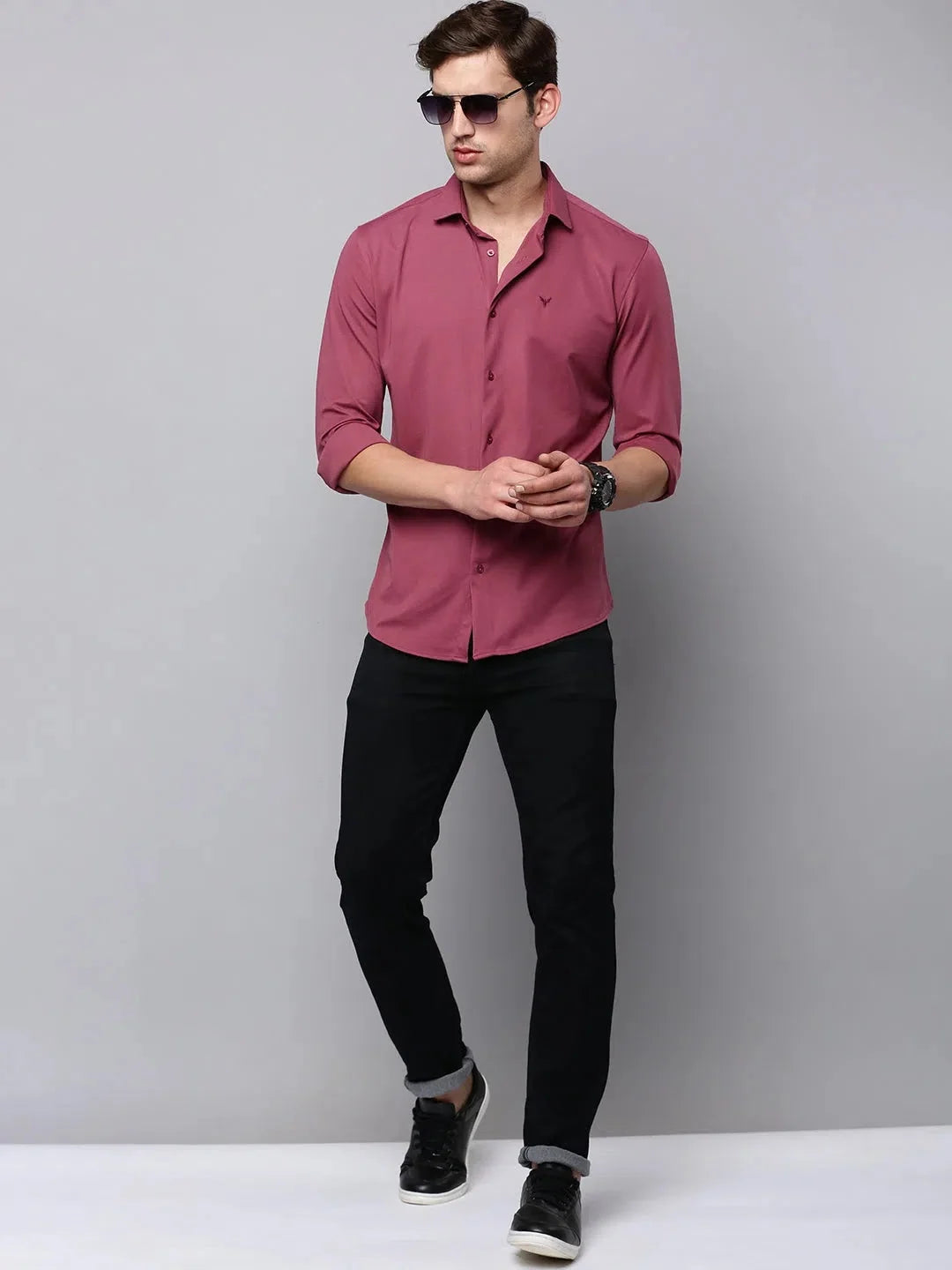 Mauve Solid Mens Shirt - Casual Cotton Polo Shirts | DesiQlo