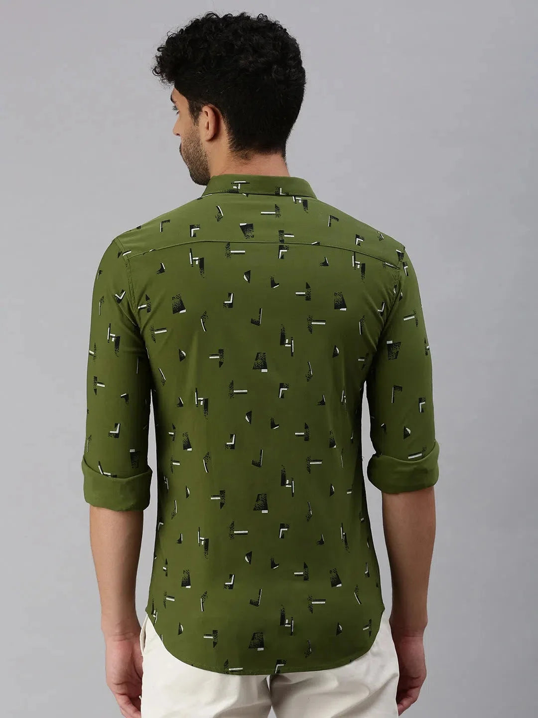Olive Printed Mens Shirt | Casual Cotton Shirt by DesiQlo