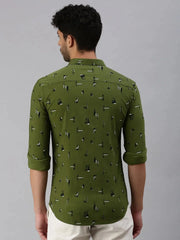 Men Olive Printed Casual Shirt-STANDARDPRINT-1305-Olive