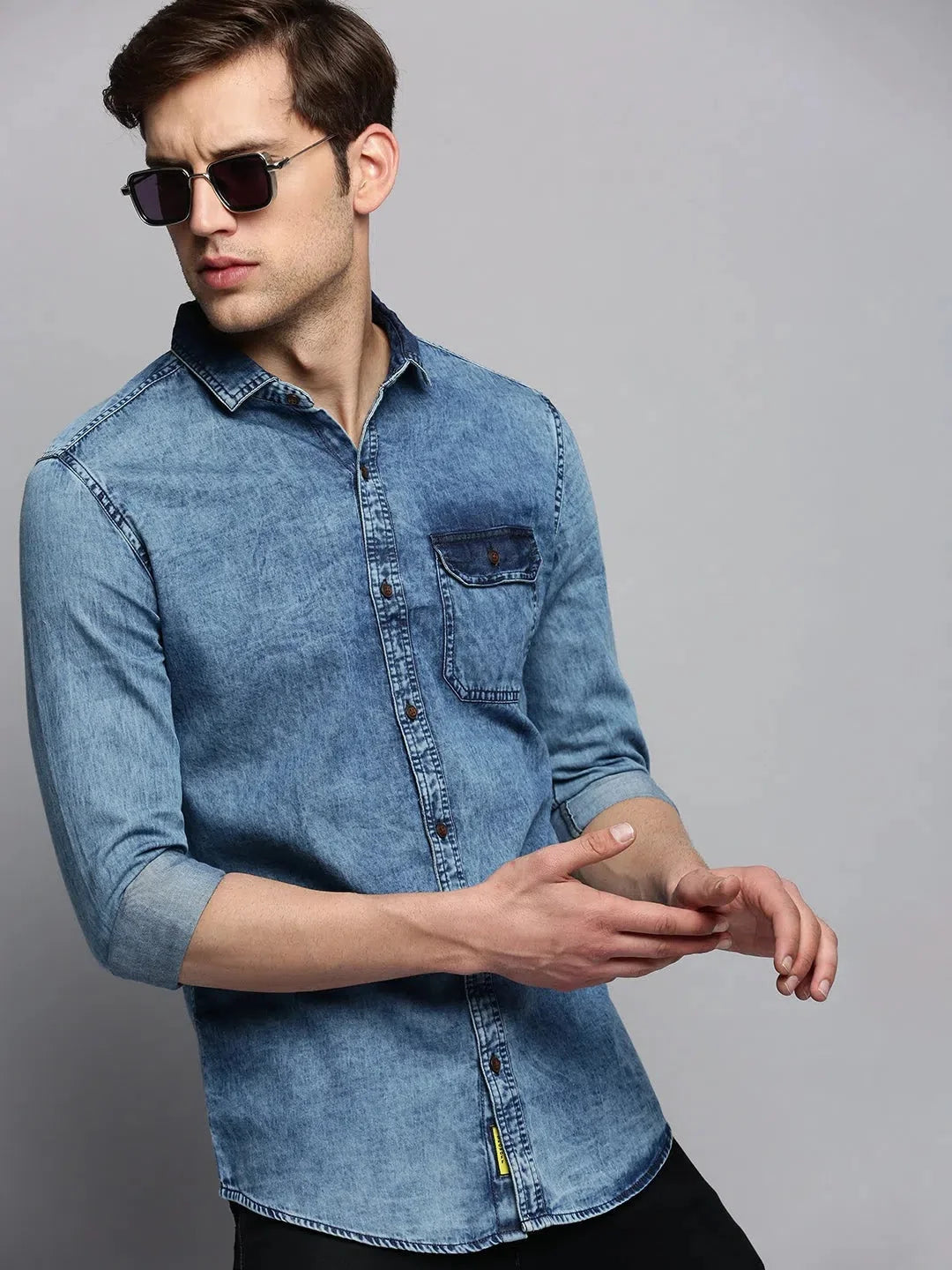 Men's Blue Solid Casual Cotton Shirt | DesiQlo Fashion