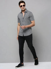 Men Black Checked Casual Shirt-AMEOPRINT-5261-Black