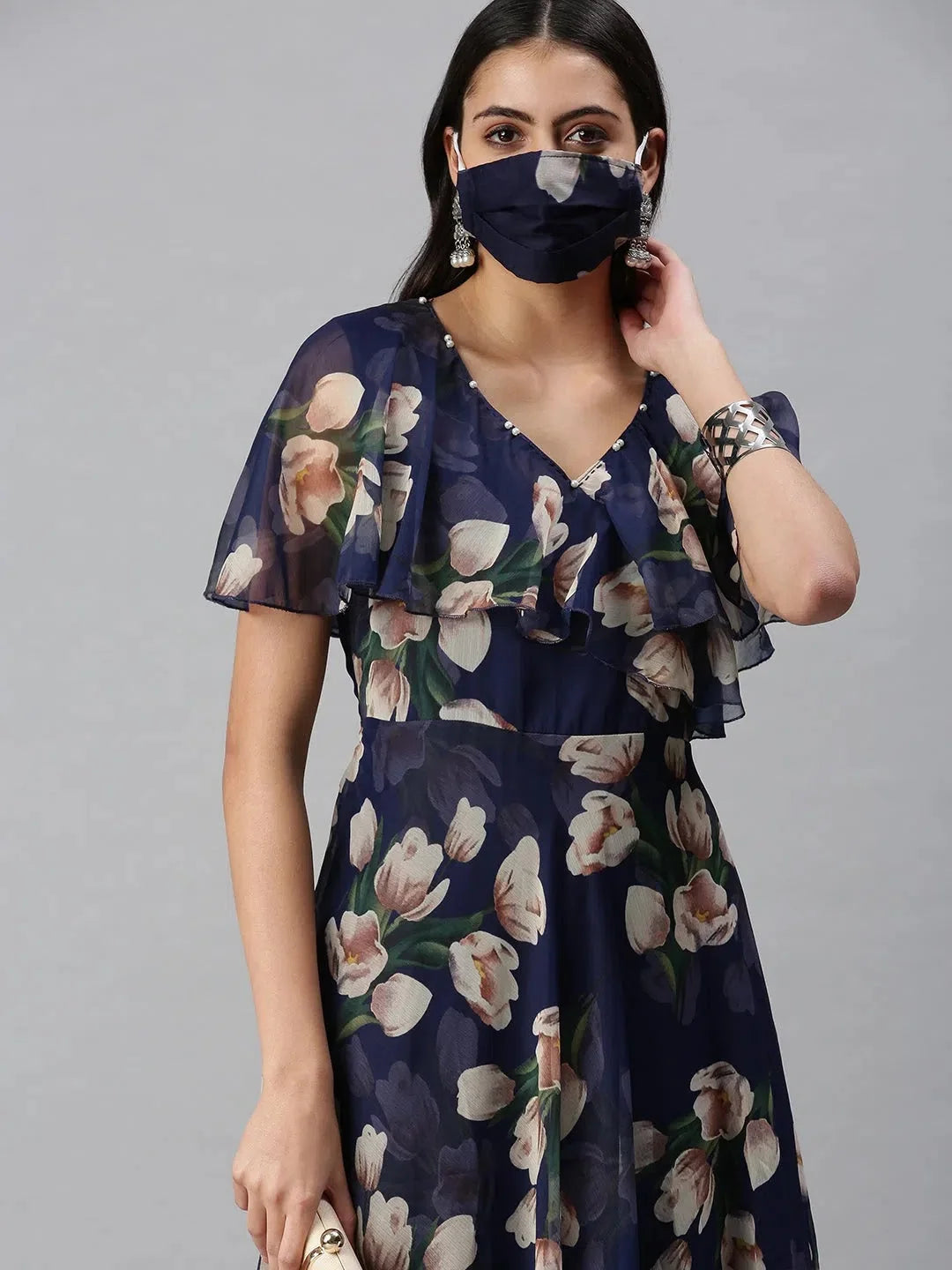 Blue Floral Anarkali Kurta for Women | Nylon Anarkali Kurti