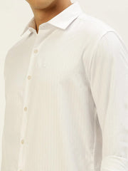 Men White Solid Casual Shirt-PARXPLAINDOBBY-3146-White