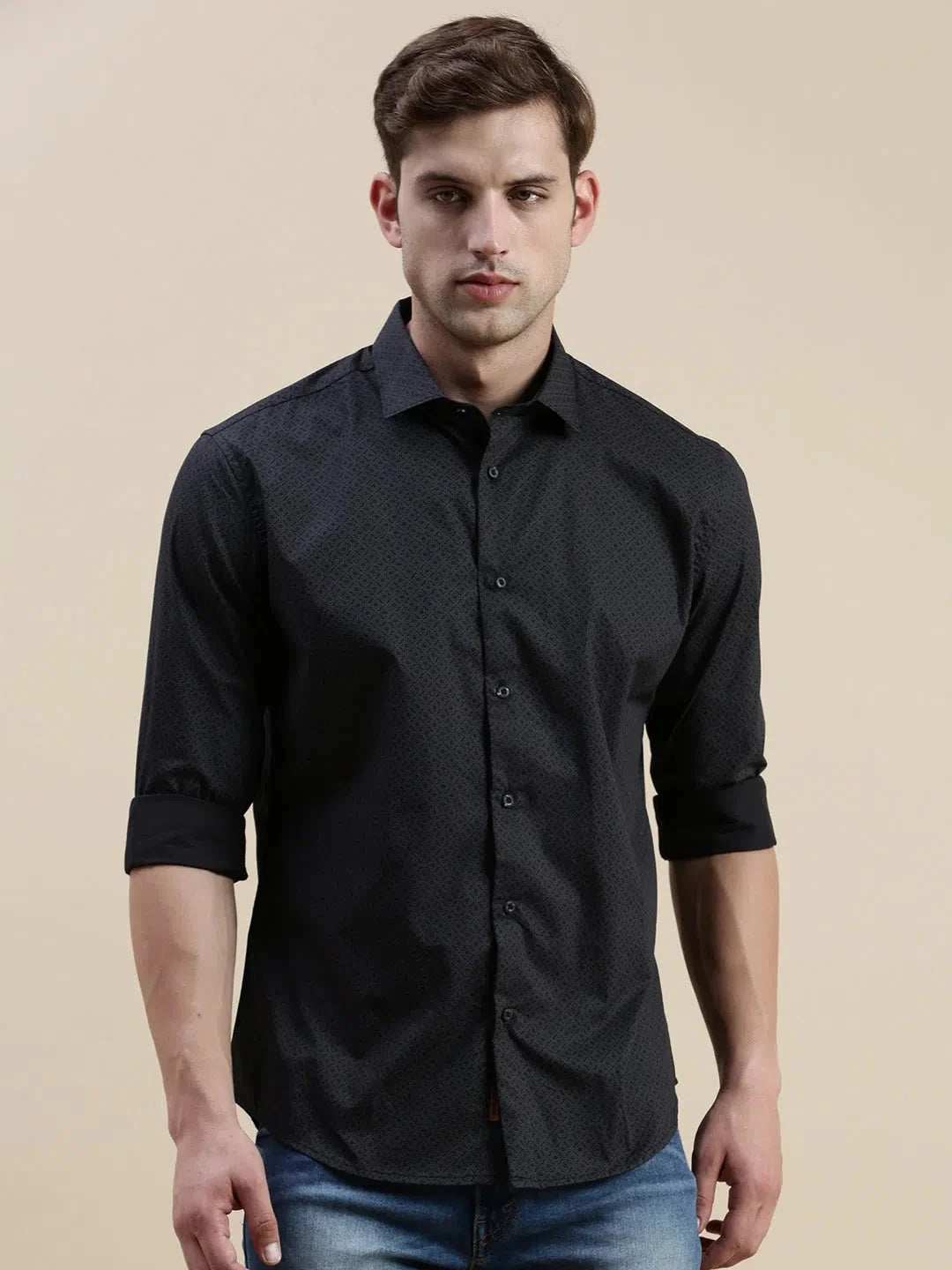 Black Geometric Mens Shirt | Trendy Cotton Printed Shirt