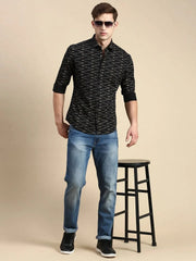 Men Black Printed Casual Shirt-RANGEPRINT-4914-Black