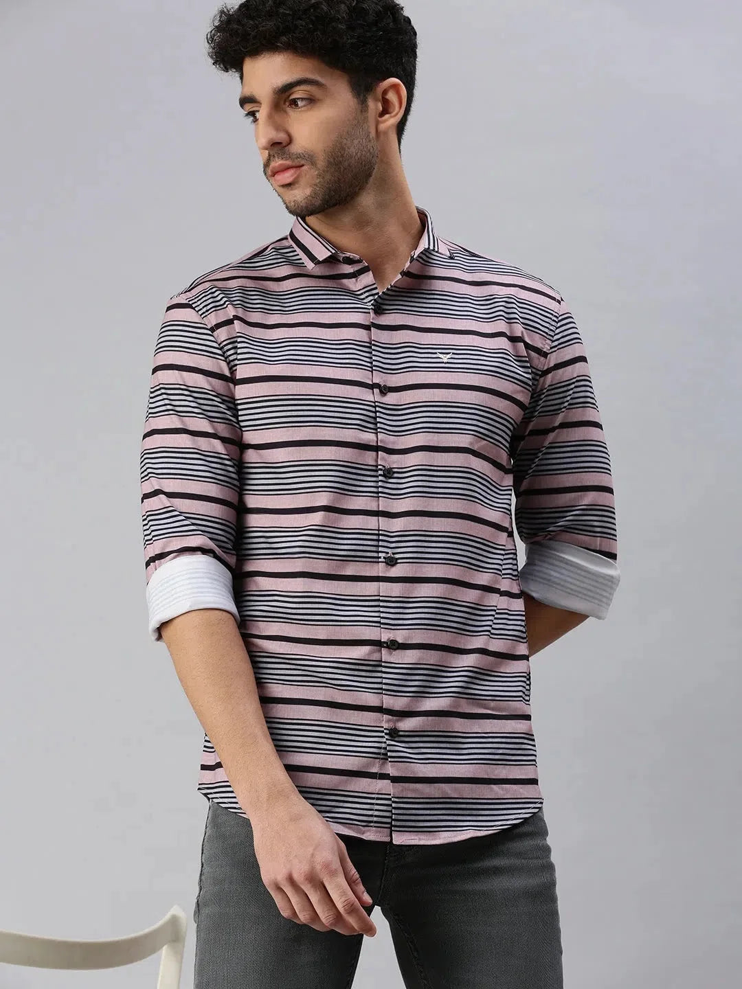 Men Peach Striped Casual Shirt-RYANSTRIPE-1074-Peach