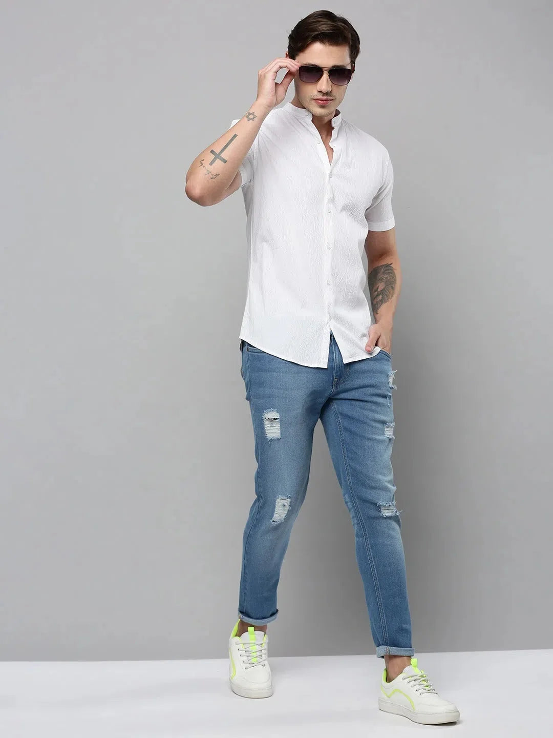 Men's White Cotton Shirt - Solid Casual Shirt | DesiQlo