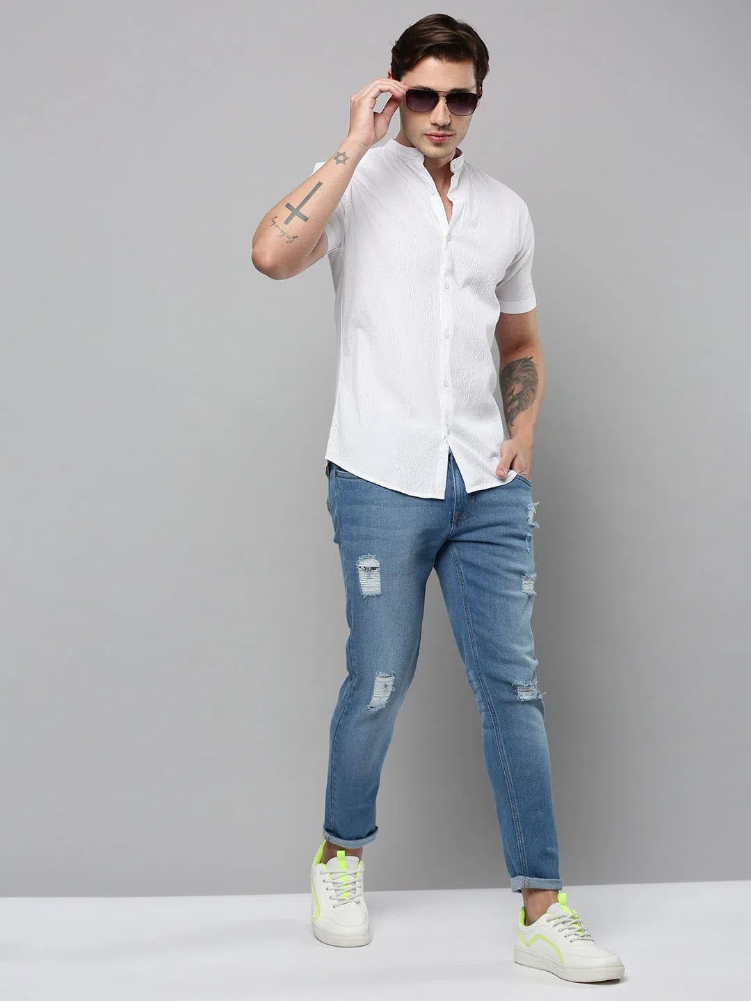 Men's White Cotton Shirt - Solid Casual Shirt | DesiQlo