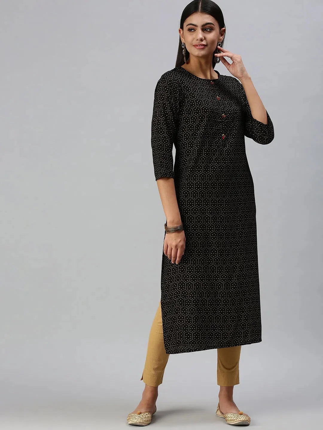 Black Printed Women's Kurti - Cotton Short Kurti Collection
