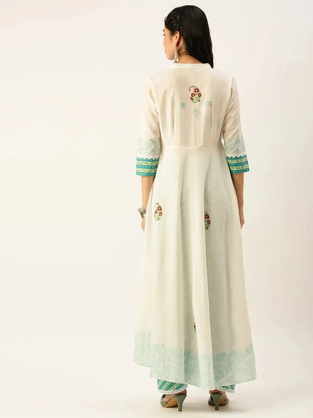 White Ethnic Print Cotton Indian Kurta Sets | Showoff