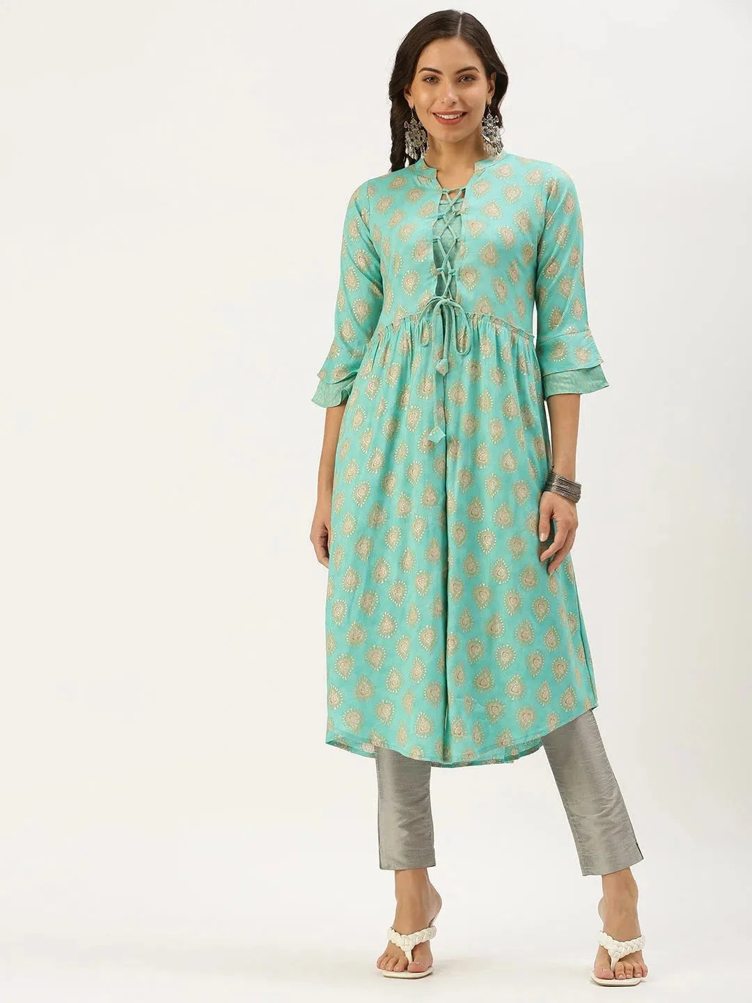 Turquoise Paisley Kurta for Women | Cotton Indian Kurtis Shop