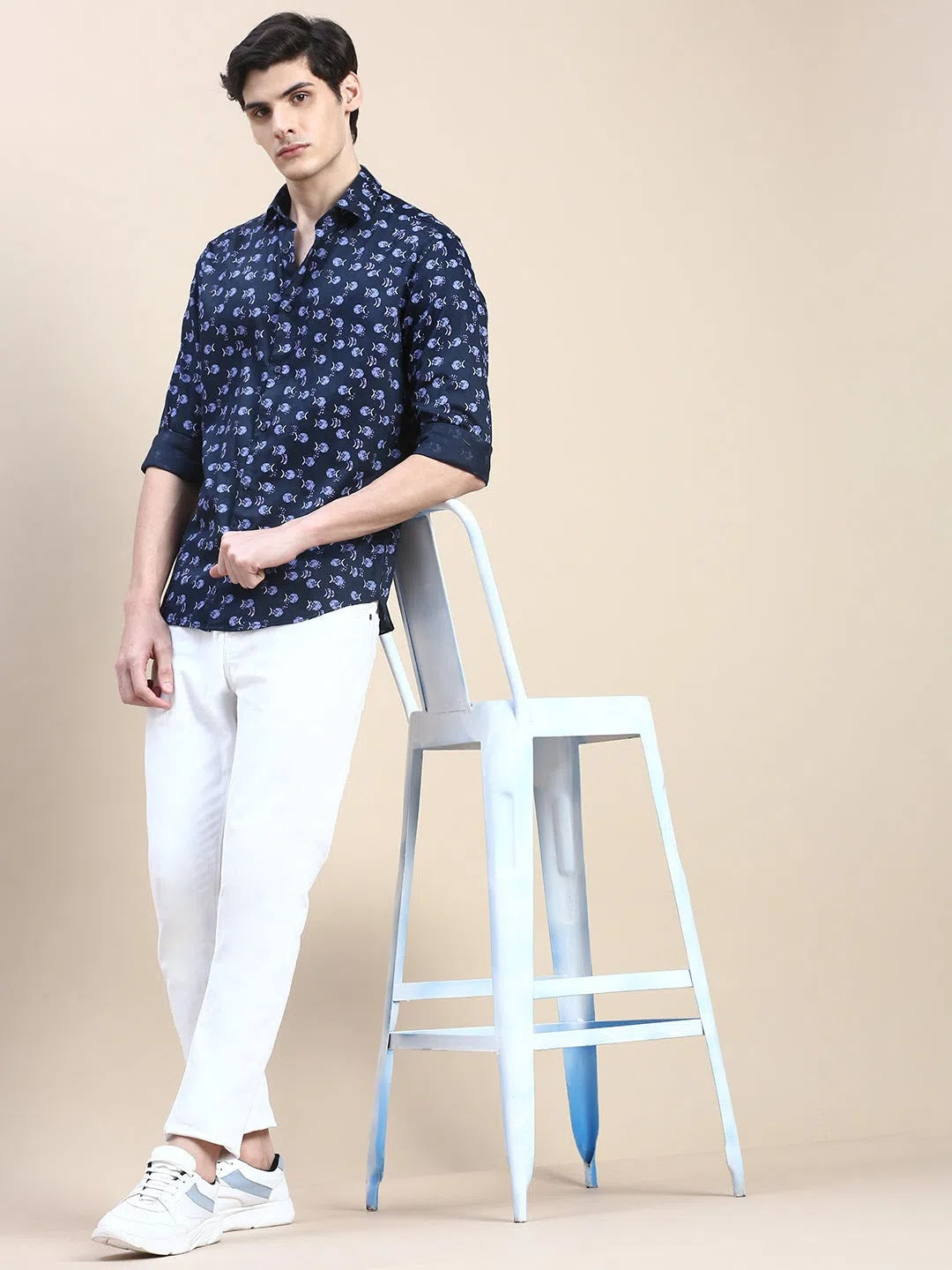 Navy Graphics Cotton Mens Shirt - Casual & Trendy DesiQlo Style