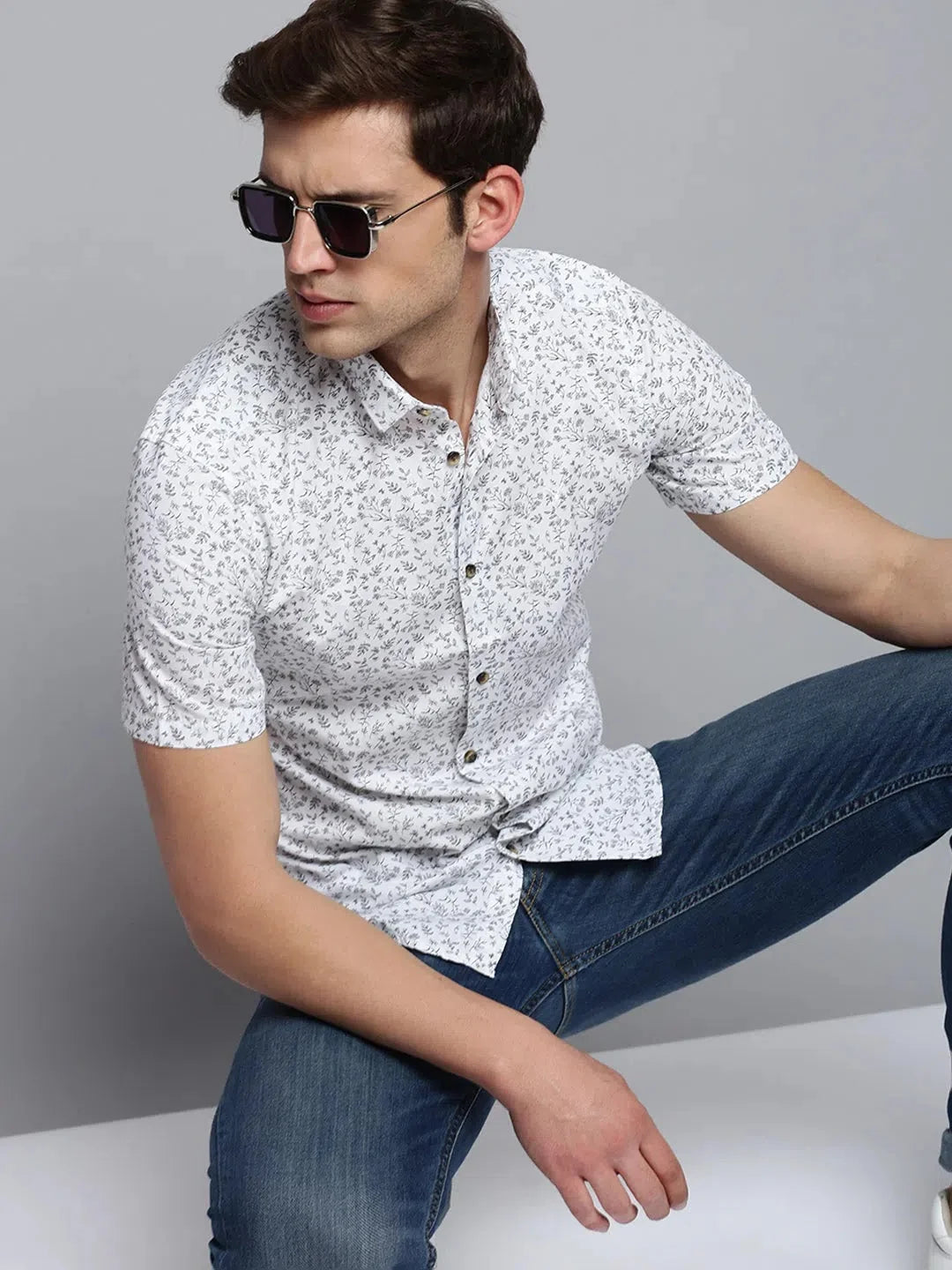 Stylish White Printed Mens Shirt - Cotton Casual Shirt | DesiQlo
