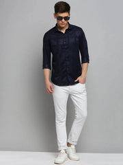 Men Navy Solid Formal Shirt-NECKAMPLAIN-3168-Navyblue