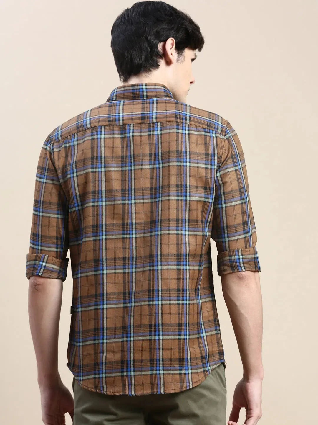Authentic Brown Checked Mens Shirt - Cotton Casual Shirt | DesiQlo