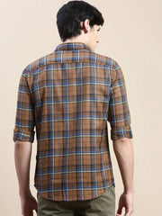 Men Brown Checked Casual Shirt-ALBACHECKS-68-Brown