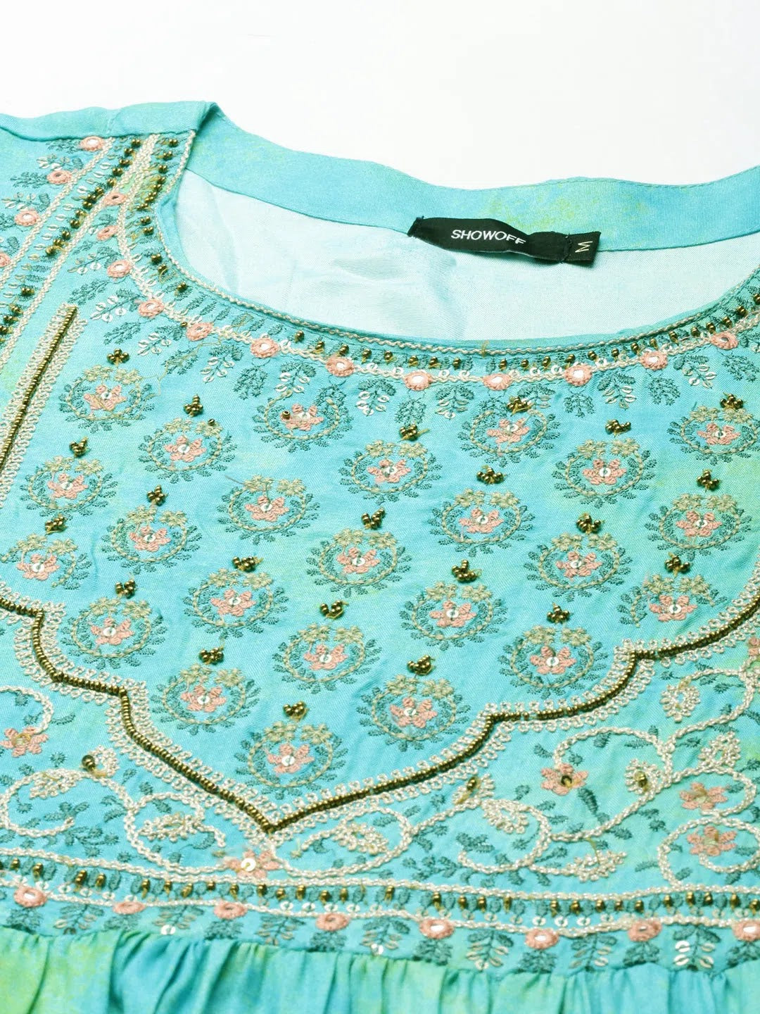 Turquoise Blue Tie Dye Anarkali Kurta for Women | Polyester