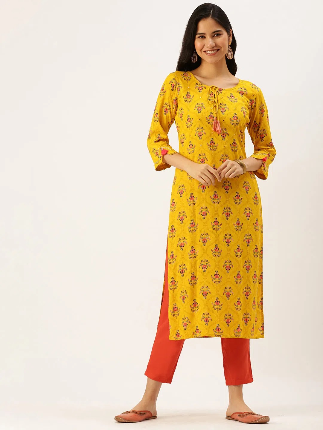 Yellow Printed Indian Kurtas for Women - DesiQlo Fashion