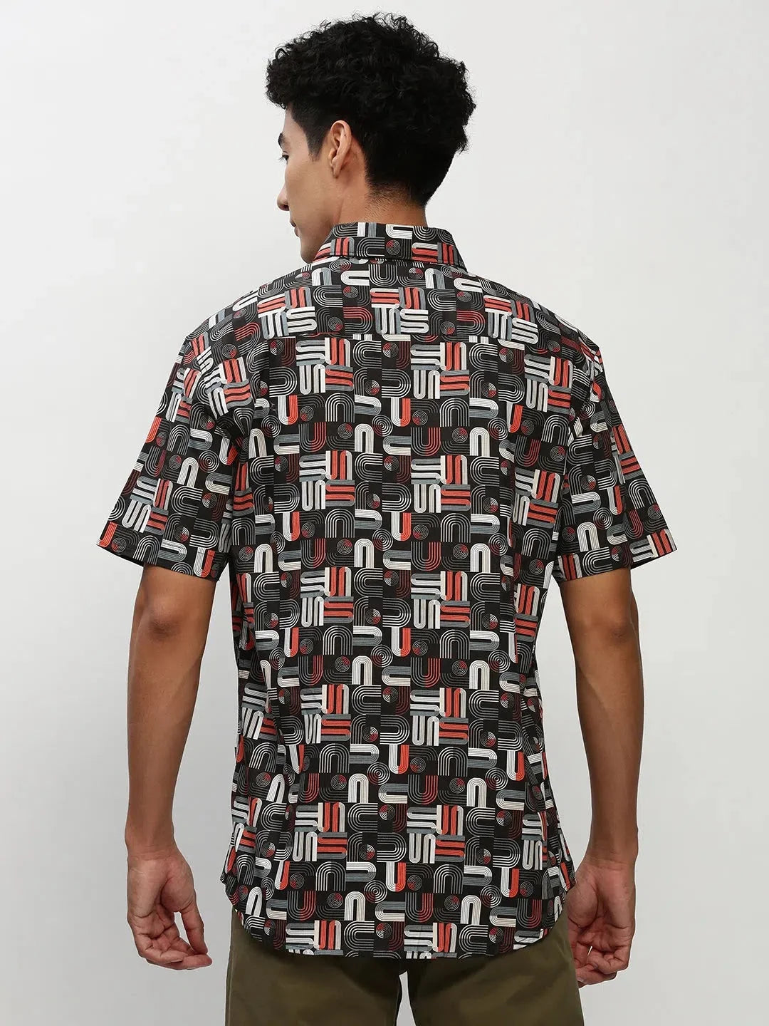 Black Printed Mens Shirt - Abstract Cotton Casual Shirt