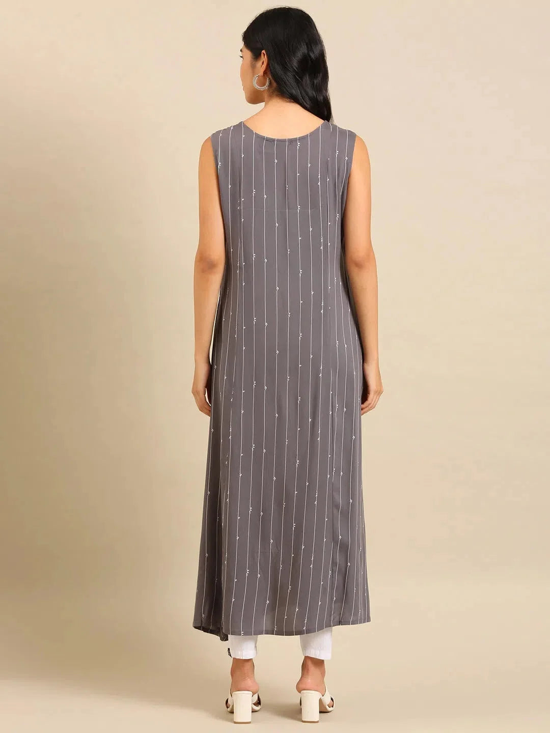 Grey Striped Kurta | A-Line Indian Kurtis | DesiQlo Fashion