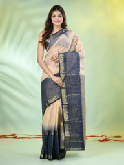 Navy Blue Cotton Saree With Ethnic Motifs-MA66BCT431080054