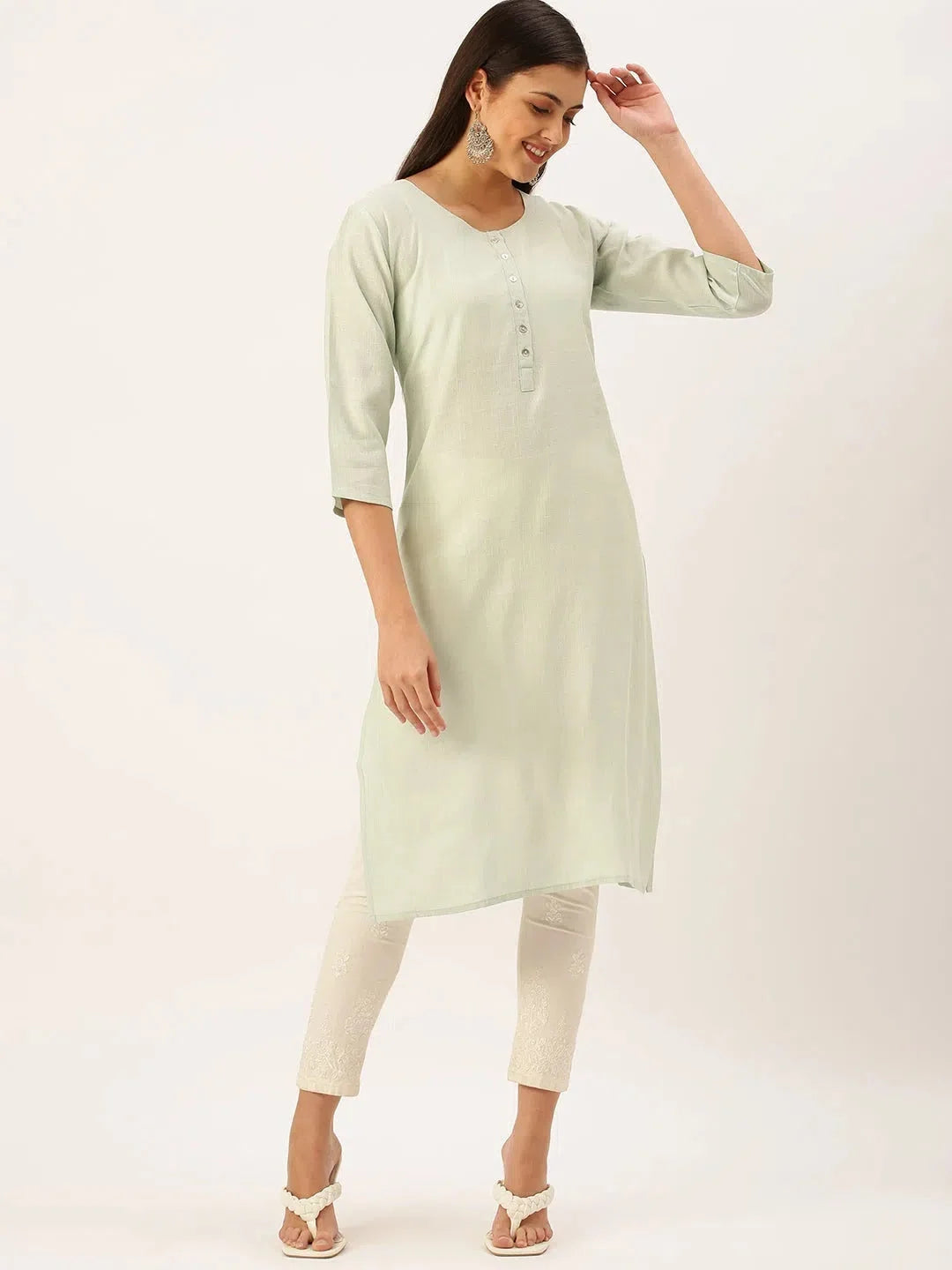 Seagreen Cotton Kurta - Women's Solid Indian Kurta Online