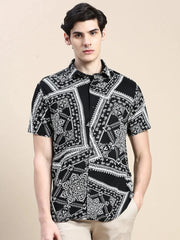 Men Black Printed Casual Shirt-GEORGE-1633-Black