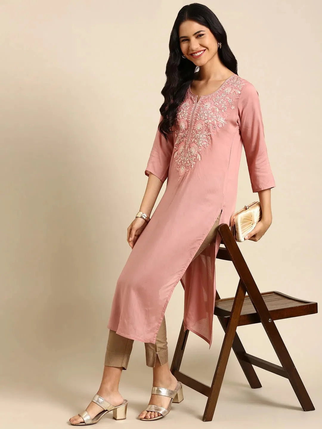 Mauve Solid Kurta | Women's Polyester Indian Kurtis Collection