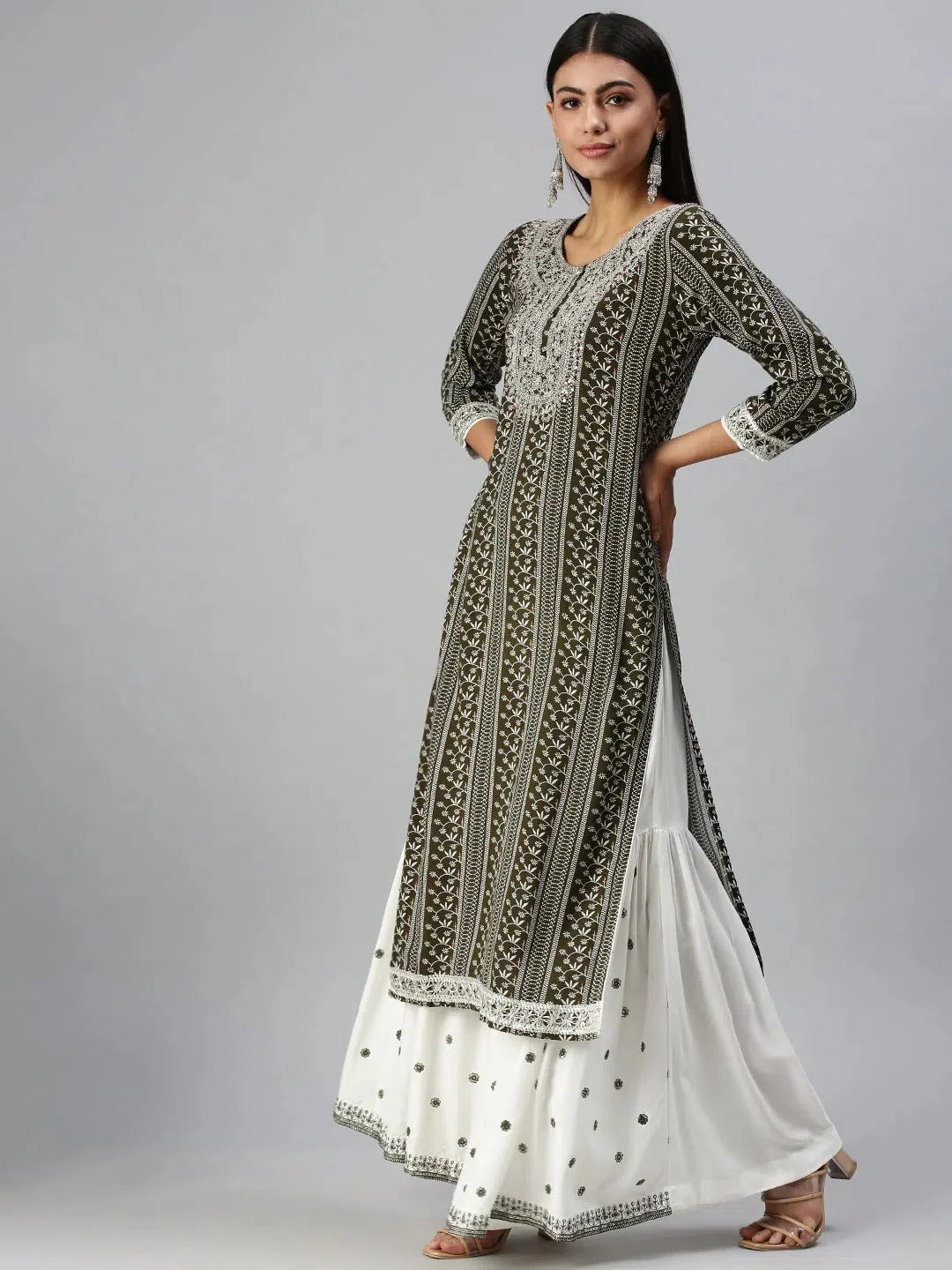 Olive Printed Kurta Sets - Women's Cotton Kurta Sets