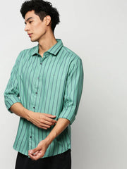 Men Green Striped Casual Casual Shirts-OAKSTRIPE-5634-Seagreen
