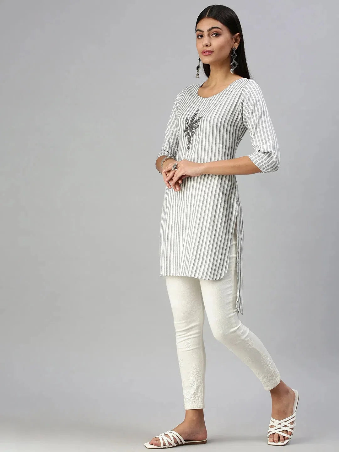 White Printed Kurti | Women's Cotton Tunic Top Online