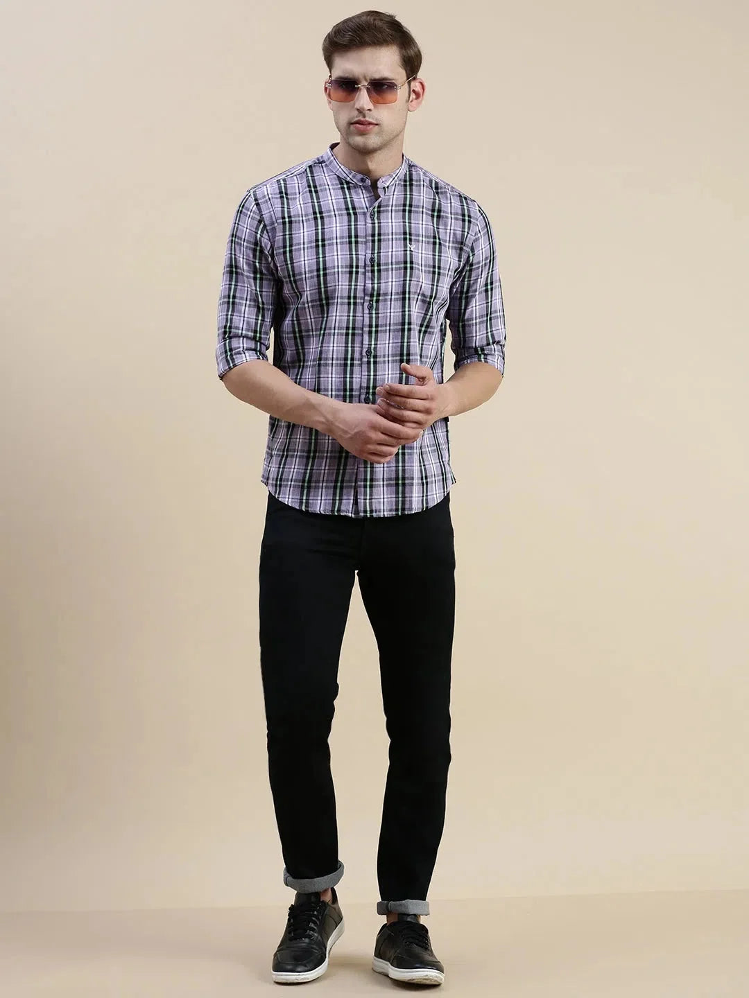 Purple Checked Mens Shirt - Casual Cotton Shirt for Men