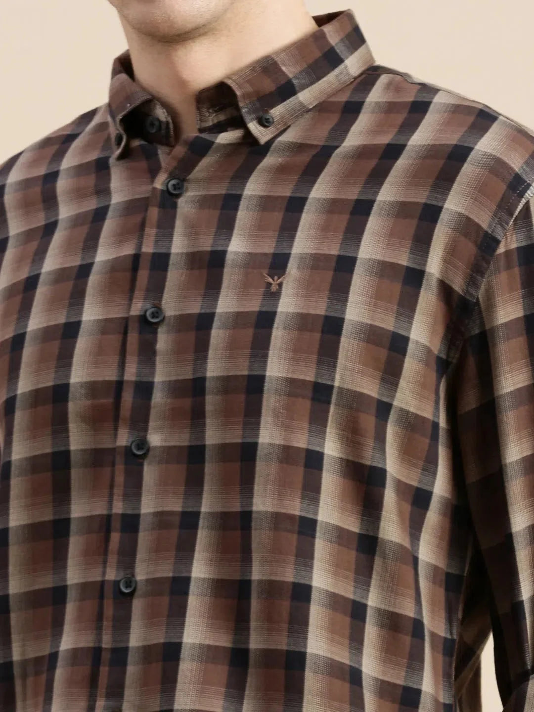 Brown Checked Cotton Shirt for Men | DesiQlo Mens Shirt
