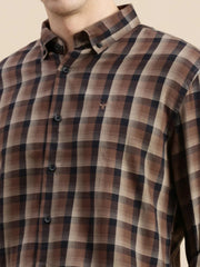 Men Brown Checked Casual Shirt-GROVER-1108-Brown