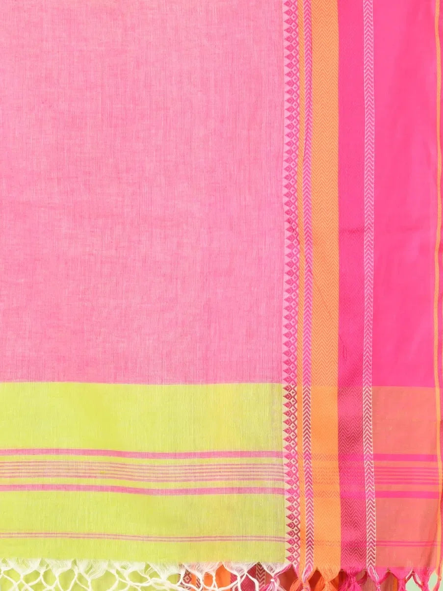 Green Cotton Indian Saree with Temple Border