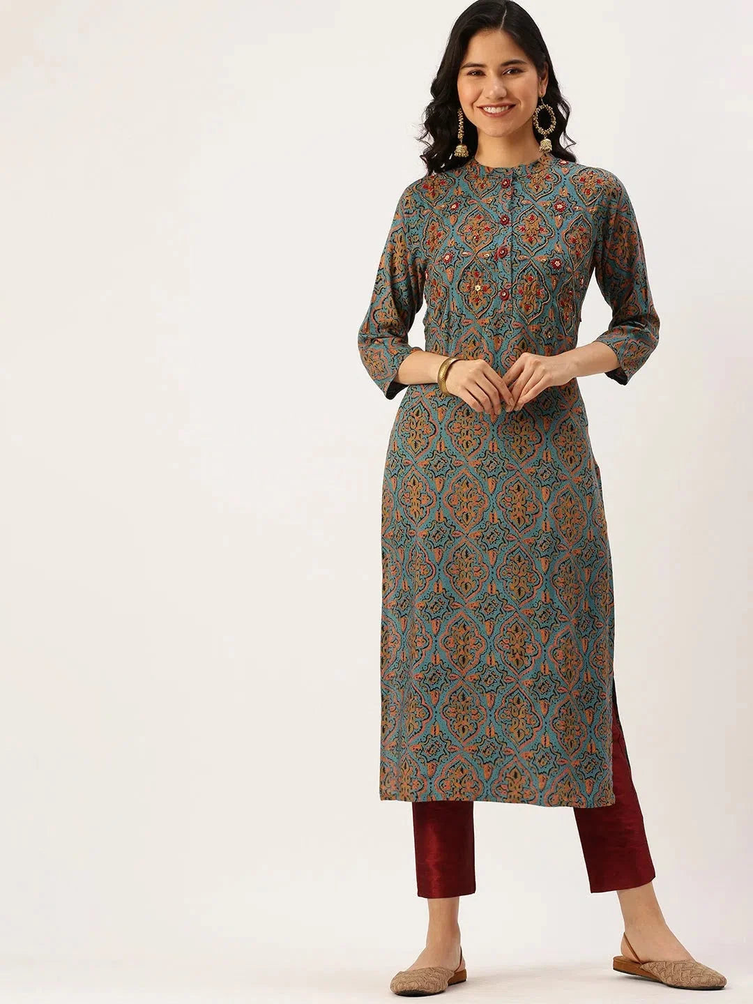 Elegant Blue Embroidered Indian Kurta - Cotton Kurti