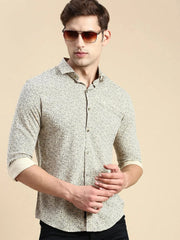 Men Beige Printed Casual Shirt-COREPRINT-5423-Beige