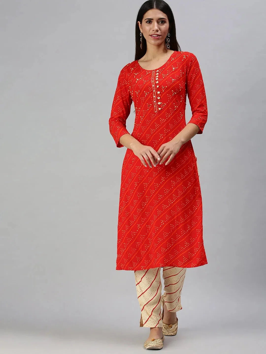 Red Bandhini Print Women's Kurta Set | Indian Kurta Sets