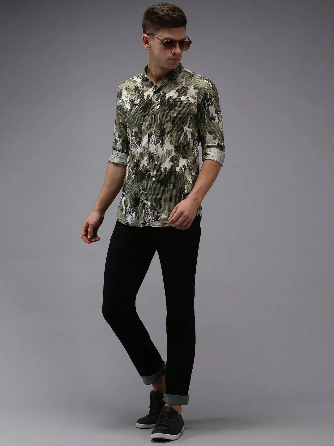Men's Green Printed Shirt - Casual Cotton Shirt Online