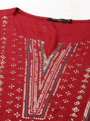 Women's Maroon Printed Straight Kurta-RF-1548-Maroon