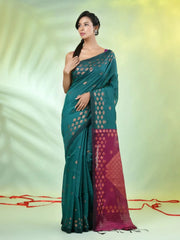 Beige Cotton Handwoven Saree With Zari Borders-MA66CT431820066