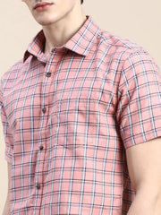 Men Pink Checked Casual Shirt-ALMACHECKS-81-Pink