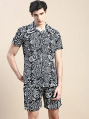 Men Black Printed Casual Co ord Set-AM-90-06-Black
