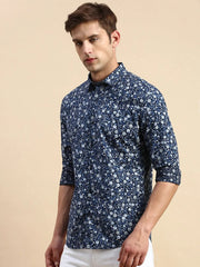 Men Navy Printed Casual Shirt-VICTORYPRINT-0496-Navyblue