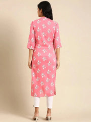 Women's Coral Printed Straight Kurta-GW-500-O-Coral