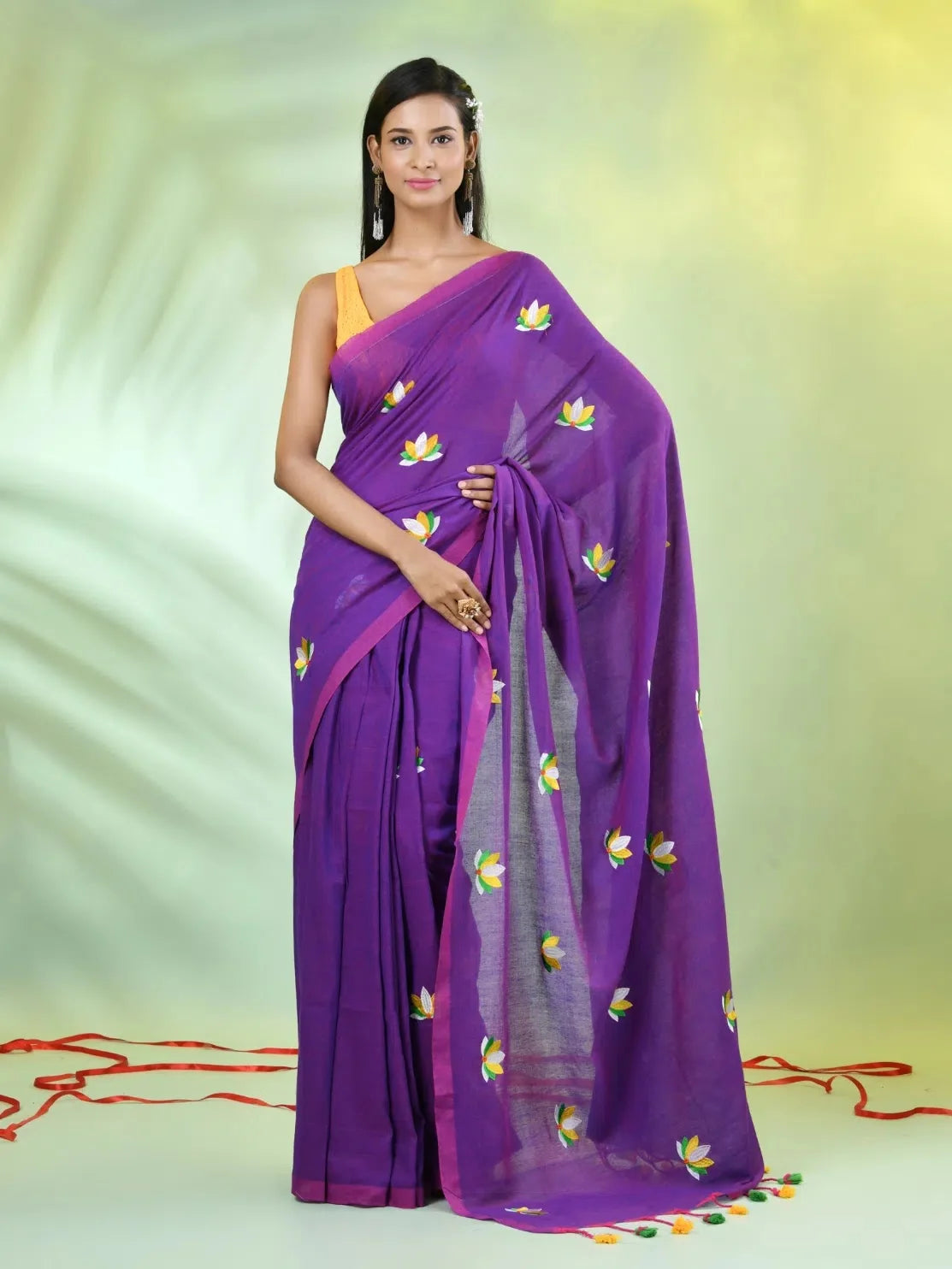 Violet Embroidered Cotton Saree | Designer Sarees India