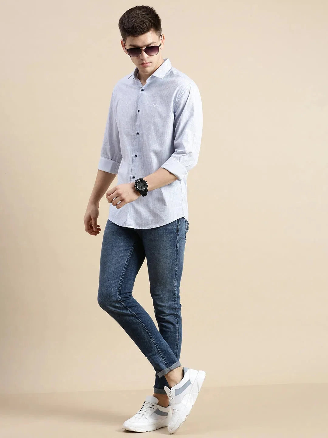 Men's Blue Geometric Cotton Shirt | Casual Printed Shirt