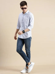 Men Blue Geometrical Casual Shirt-RANGEPRINT-4915-Blue